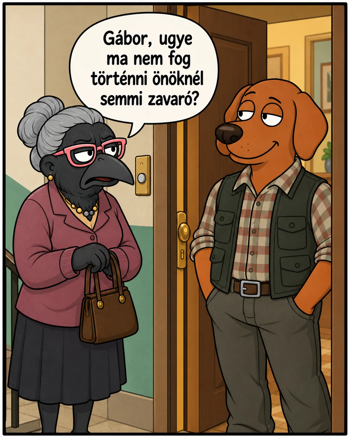 Egy idős szomszéd néni megkérdezi Gábort, történik-e ma valami zavaró náluk.